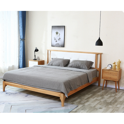 Nova Solid Oak Queen Size Bed Frame with white or black PU Leather 