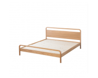 Navia Solid oak Queen Size Bed Frame with Upholstered Headboard (new arrival)
