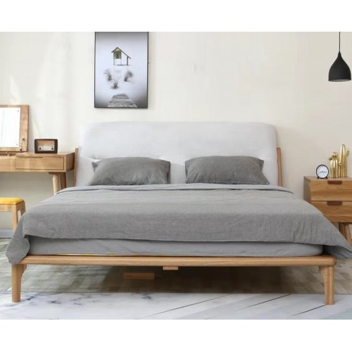 Solid Oak Queens Size Bed Frame with upholstered headboard